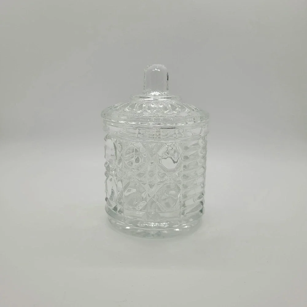 Vintage Federal Glass Pressed Glass Jelly Jar with Lid Diamond Starburst Pattern